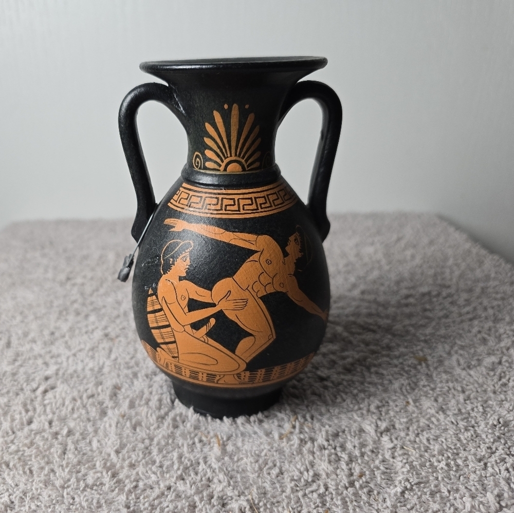 Vintage Greek Black and Orange Vase - Picture 5 of 10